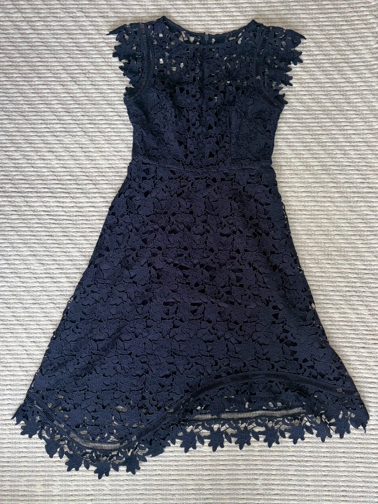 Eliza J Navy Asymmetric Floral Lace Midi Dress Size 6